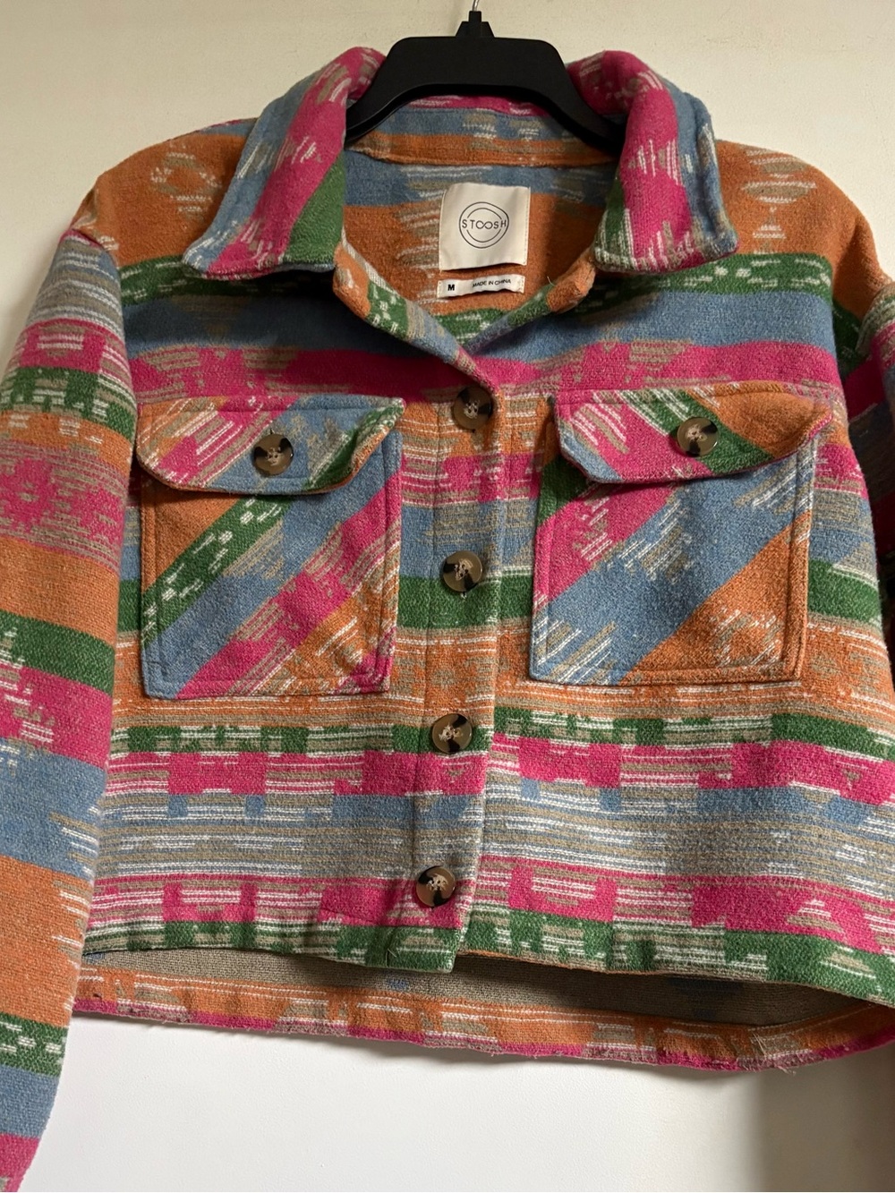 Stoosh Multicolor Striped Button-Front Jacket - Pink/Blue/Green/Orange Size M